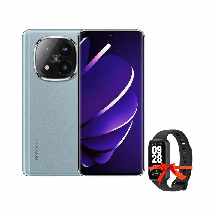 شاومي ريدمي نوت 14 برو + 5 جي - موبايل - 12 جيجا بايت رام 512 جيجا بايت روم - ازرق ثلجي + سوار شاومي الذكي 9 اكتيف - أسود